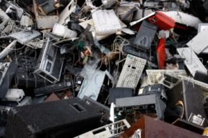 Electronic scrap, sorted electric household appliances, at a recycling yard, Germany