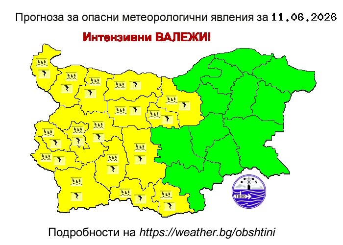 Забележителности | Жълт код за опасно време с валежи и градушки утре!