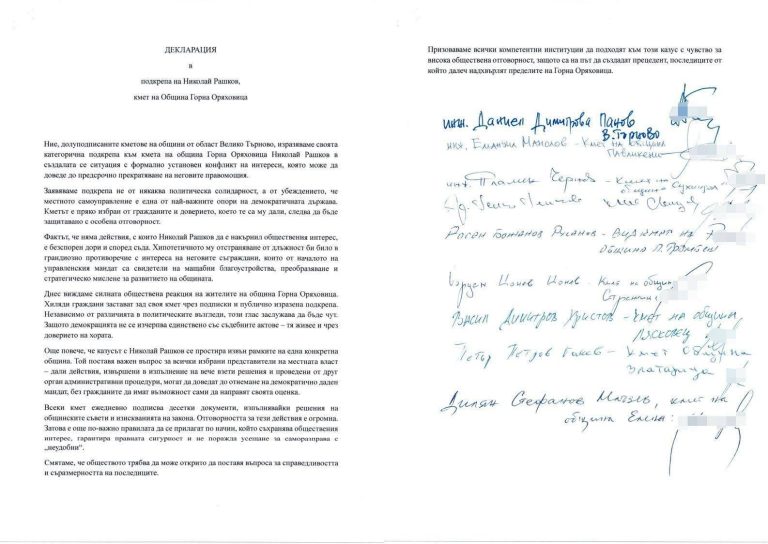 Забележителности | Кметовете на всички общини от област В. Търново с обща декларация в подкрепа на горнооряховския си колега Николай Рашков