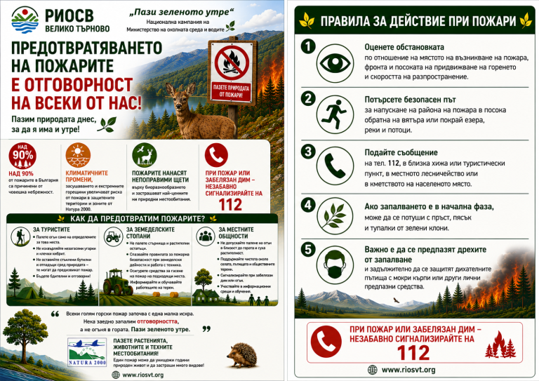Забележителности | РИОСВ – Велико Търново апелира за лична отговорност в защитените територии и зони в региона с цел превенция на пожари